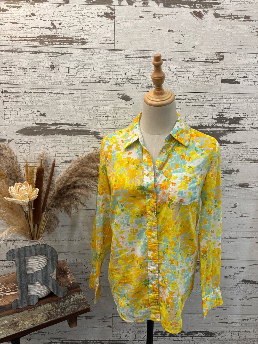 Boden Yellow & Aqua Floral Button-Down Shirt